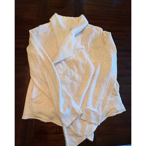 Gaiam Womens Asymmetrical Open Front Cardigan Jacket XL Beige Cozy Sherpa Lined - Picture 8 of 15